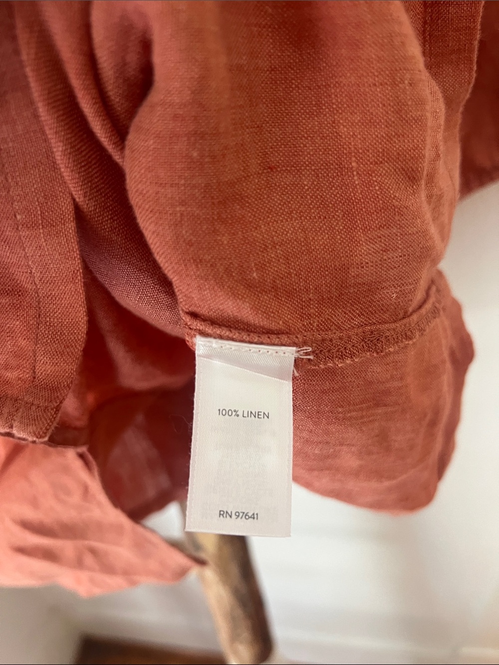 J. Jill Rust Terra Cotta Orange Button-Down Linen V-neck 3/4 Sleeve Shirt Medium - Picture 5 of 9